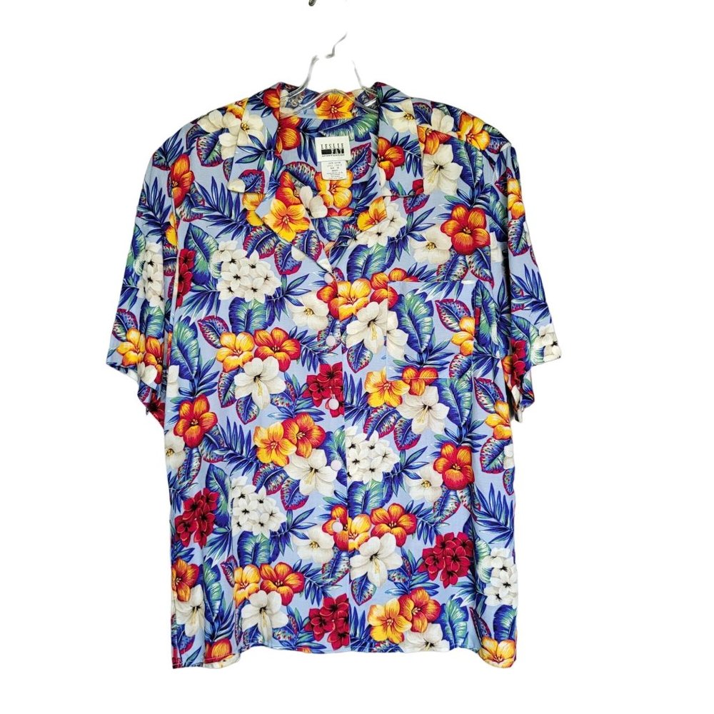 Vintage Leslie Fay Sportswear Missy Floral Shirt With Shoulder Pads. Siz…